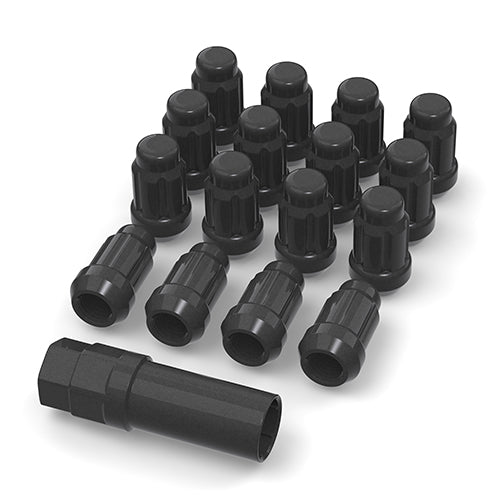 BULLITE LKTE3802401 Black Lug Nut Set with Key & Valve Stem, 3/8"-24 - 16 Pieces