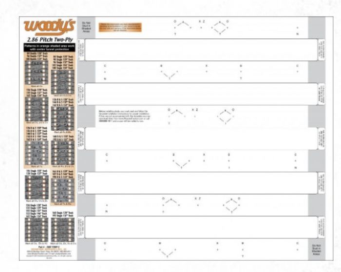 Woody’s 286T-TEMP-2 Stud Template for 2.86-Pitch Two-Ply Tracks