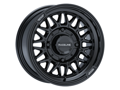 RACELINE Omega Gloss Black 15x7 Inch Wheel with 4x156 Bolt Pattern — Part Number A13GB-57056+10