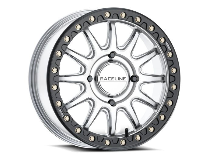 RACELINE Alpha Hyper Silver Wheel with Black Ring – 15x10 inches, 4x137 Bolt Pattern, +10 Offset