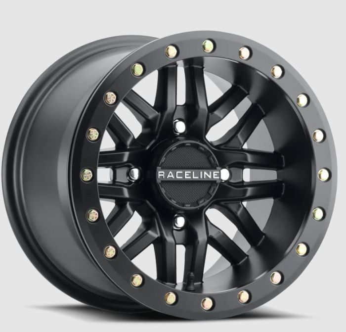 RACELINE Bl Ryno Black Wheel with Black Ring 15x10 for 4x156 Bolt Pattern