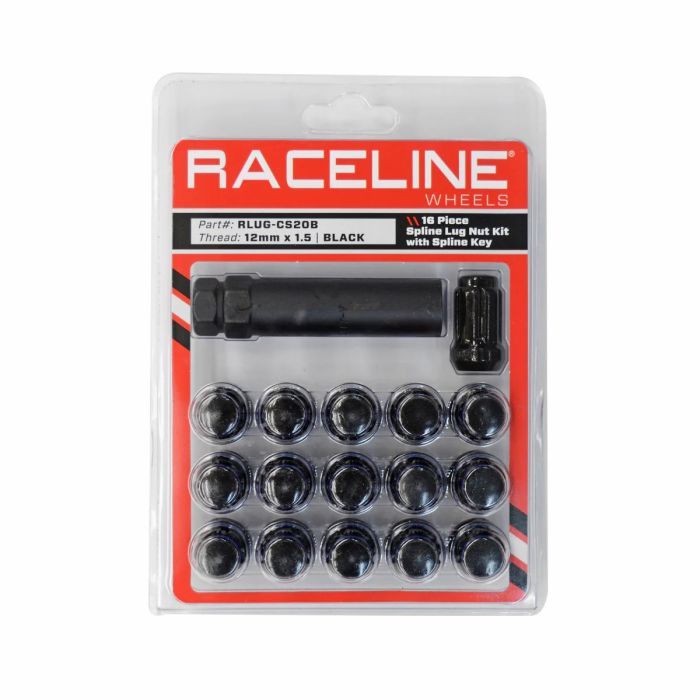 Raceline RLUG-CS20B 16-Piece 12x1.5 Spline Black Wheel Lug Nut Pack