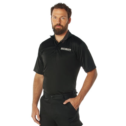 Rothco Moisture Wicking Security Polo Shirt - Black with White Lettering, Size Small