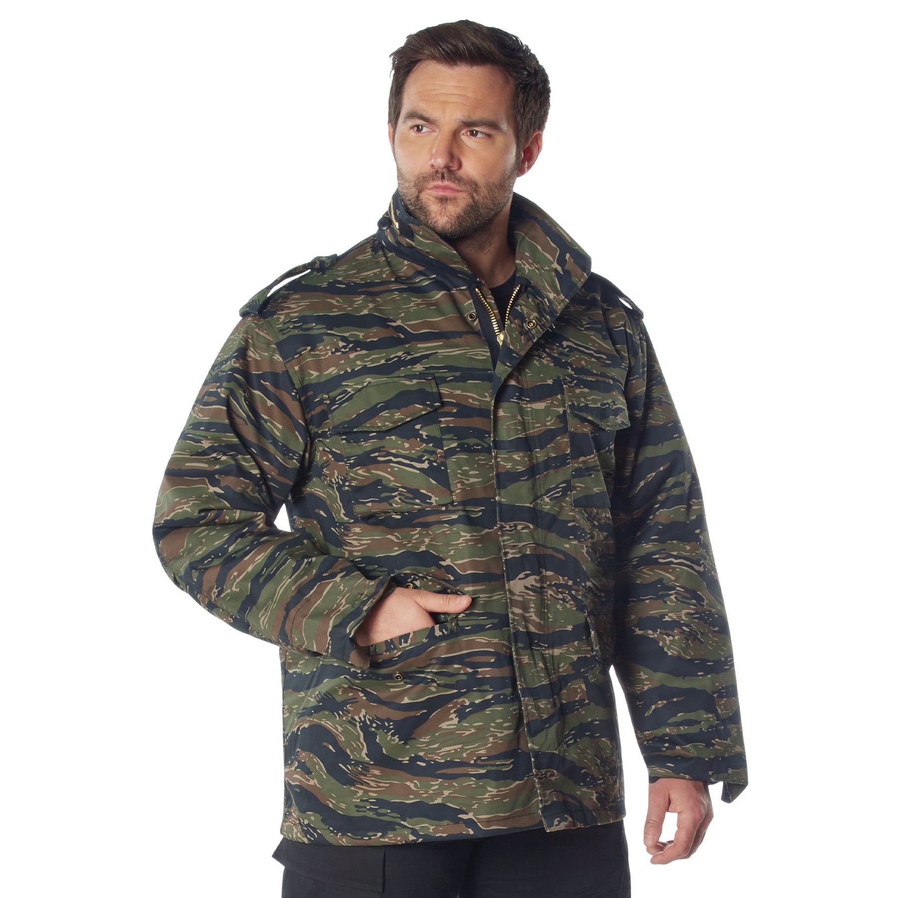 Rothco M-65 Field Jacket with Tiger Stripe Camo Pattern, Size 2XL