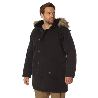 Rothco Vintage N-3B Parka Black Size 2XL – Heavy-Duty Cold Weather Jacket with Removable Faux Fur Hood