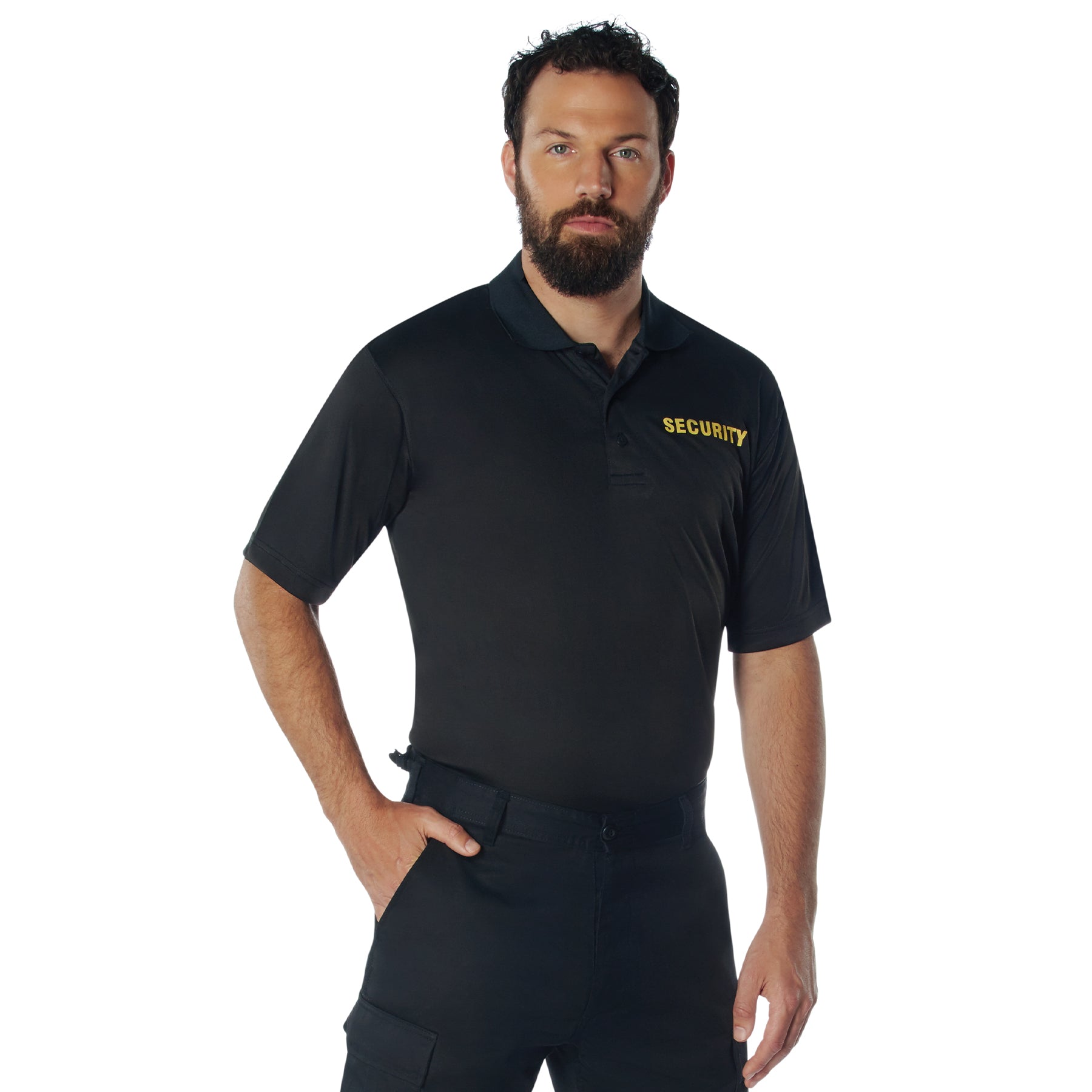 Rothco Moisture Wicking Security Polo Shirt Size M in Black with Gold Lettering