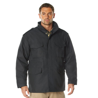 Rothco M-65 Field Jacket Black Size Large Long with Water-Repellent Shell and Removable Liner