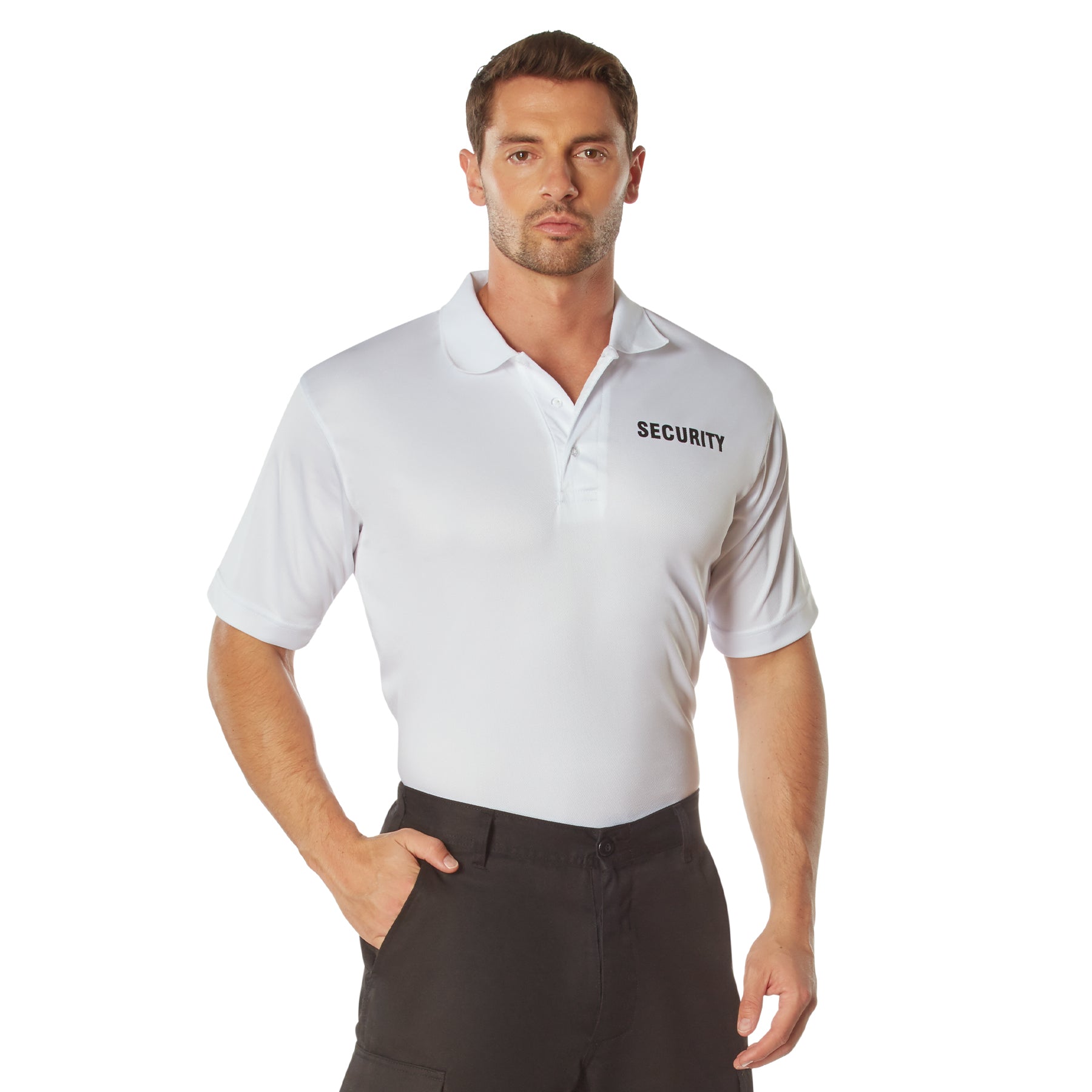 Rothco Moisture Wicking Security Polo Shirt White W/ Black Lettering Size XL