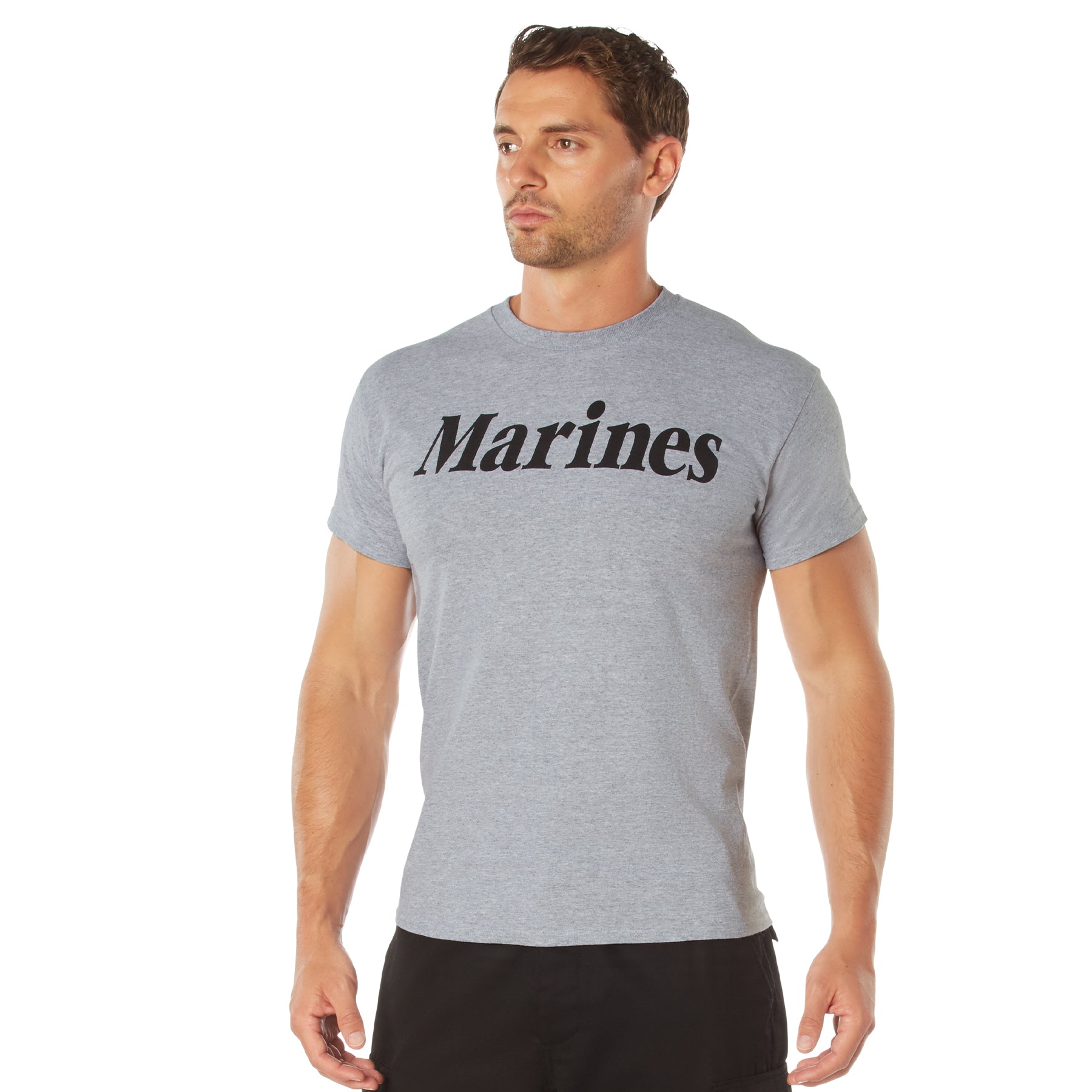 Rothco Grey Physical Training T-Shirt with Marines Emblem – Size Medium