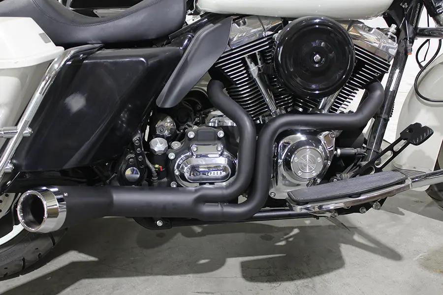 V-Twin FLT Offset Megaphone 2:1 Exhaust System with Black Finish and Chrome Header Set - Part #9104 by V-Twin