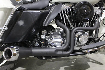 V-Twin FLT Offset Megaphone 2:1 Exhaust System with Black Finish and Chrome Header Set - Part #9104 by V-Twin
