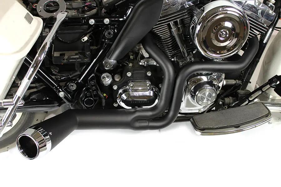 V-Twin FLT Offset Megaphone 2:1 Exhaust Black with Chrome Tip for Harley Davidson FLT (Part #8923) by V-Twin