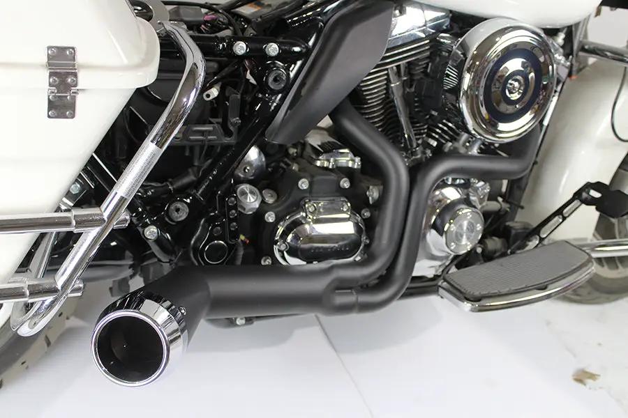 V-Twin FLT Offset Megaphone 2:1 Exhaust Black with Chrome Tip for Harley Davidson FLT (Part #8923) by V-Twin