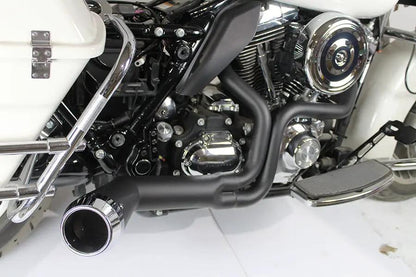 V-Twin FLT Offset Megaphone 2:1 Exhaust Black with Chrome Tip for Harley Davidson FLT (Part #8923) by V-Twin