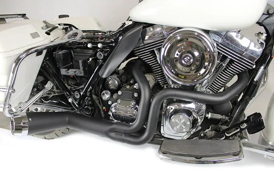 V-Twin FLT Offset Megaphone 2:1 Exhaust Black with Chrome Tip for Harley Davidson FLT (Part #8923) by V-Twin