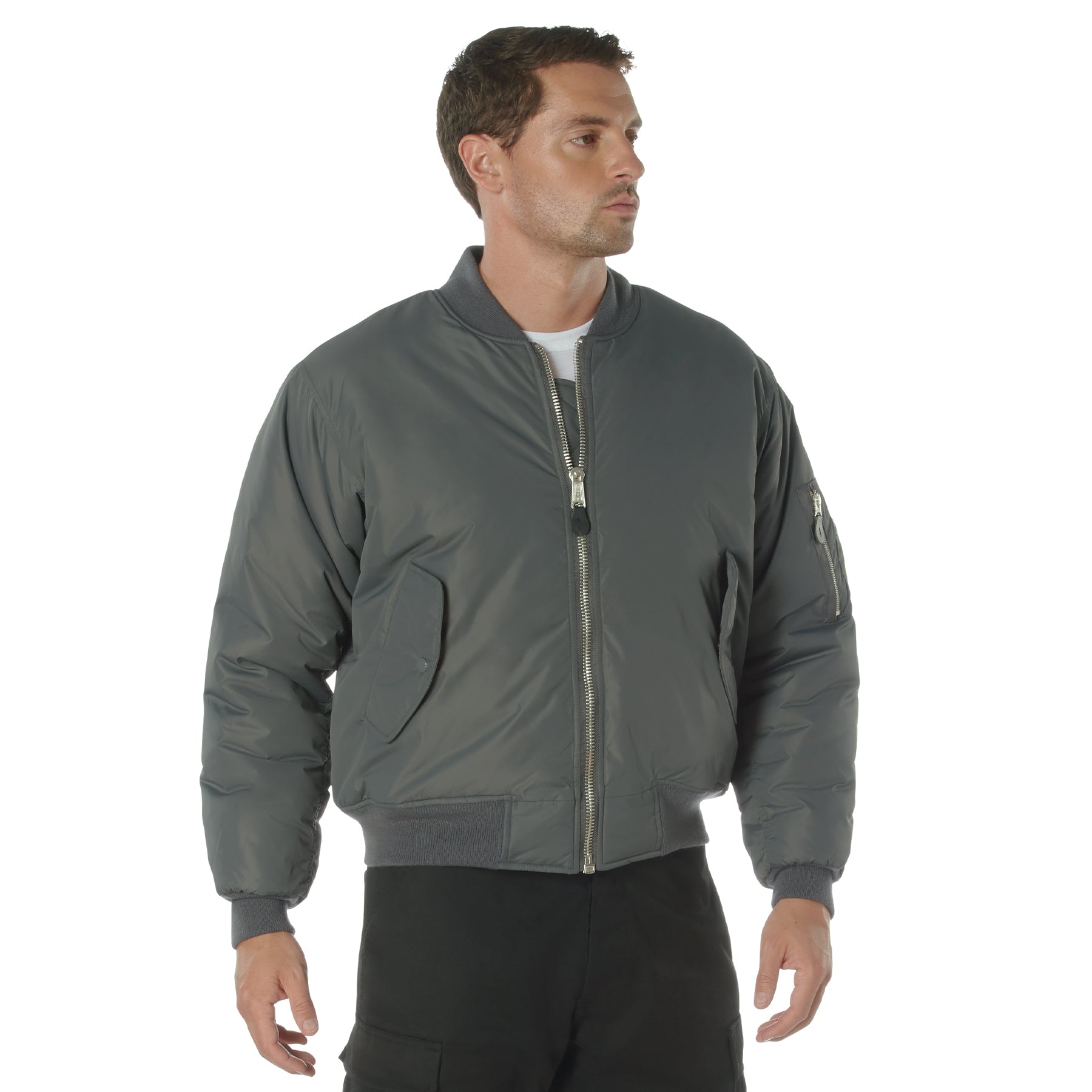 Rothco Enhanced Nylon MA-1 Flight Jacket in Gunmetal Grey, Size Large