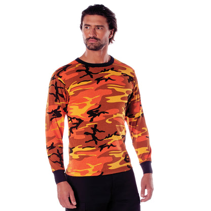 Rothco Long Sleeve Color Camo T-Shirt in Savage Orange Camo, Size Small