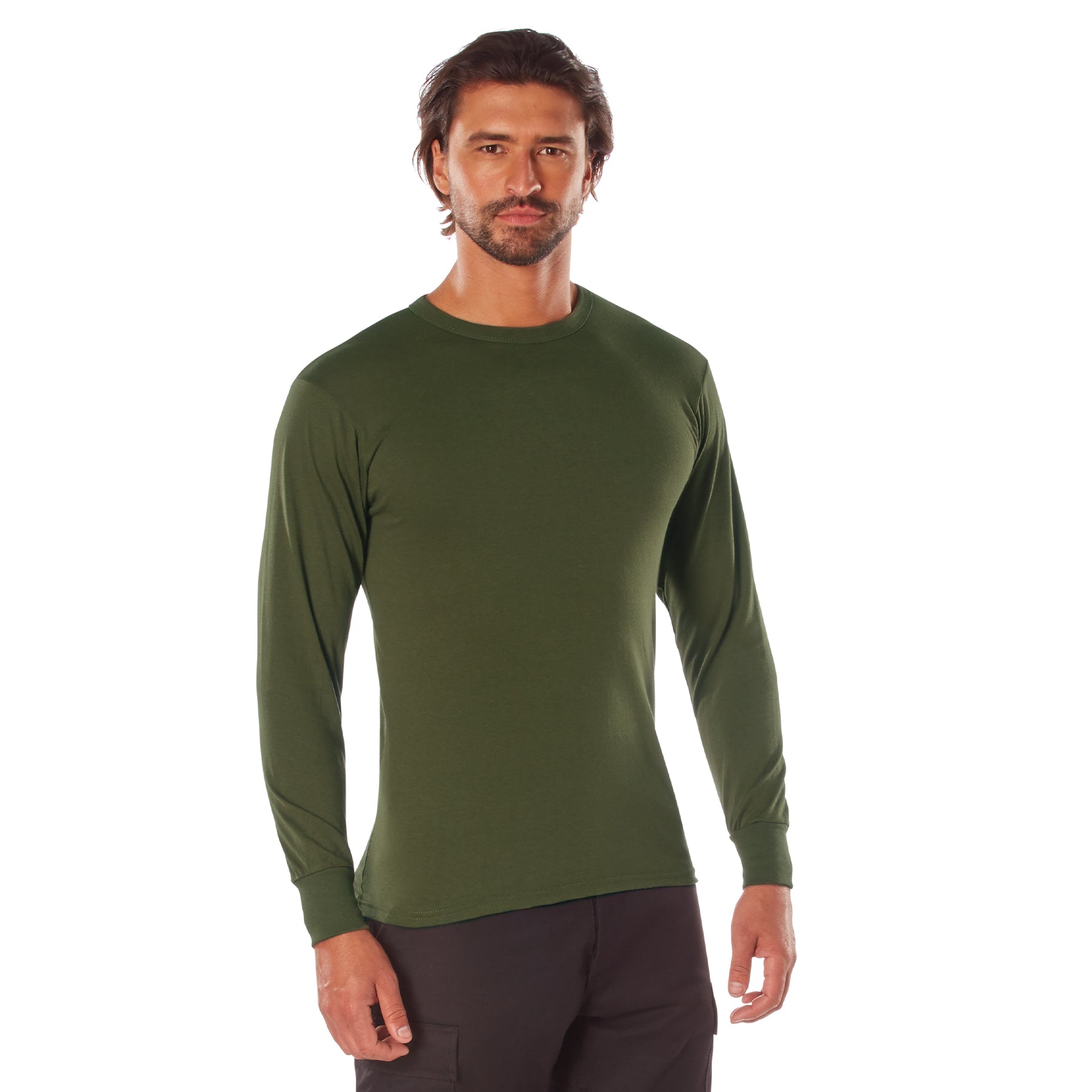 Rothco Long Sleeve Solid T-Shirt Olive Drab Size Medium - Durable Cotton-Poly Blend for Tactical and Casual Wear