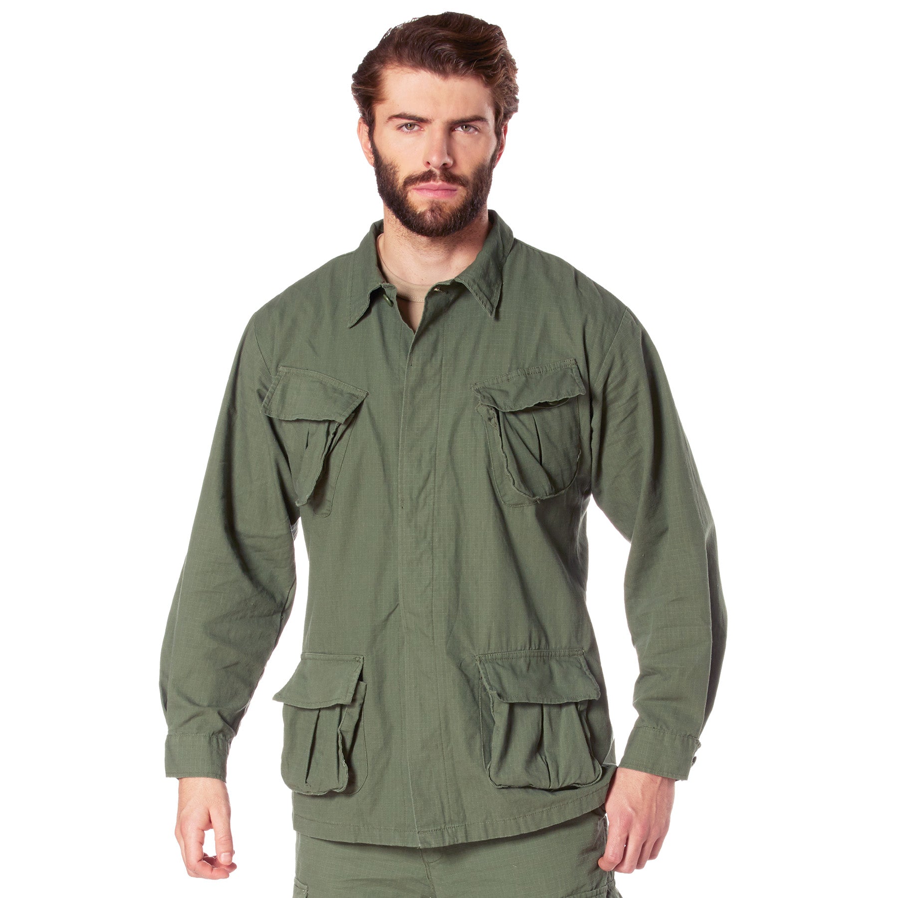 Rothco Vintage Vietnam Fatigue Rip-Stop Shirt Olive Drab Size Small