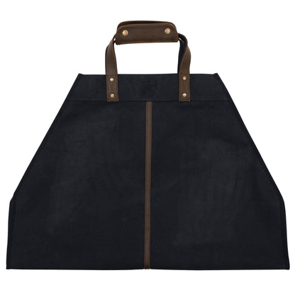Rothco Backwoods Waxed Canvas Log Carrier Black – Heavy-Duty Firewood Carrying Bag with Leather Handles