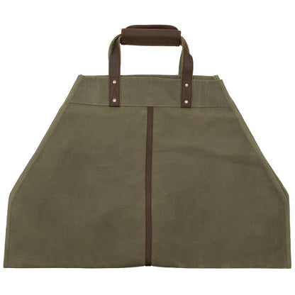 Rothco Backwoods Waxed Canvas Log Carrier Olive Drab - Heavy-Duty Firewood Tote with Leather Handles