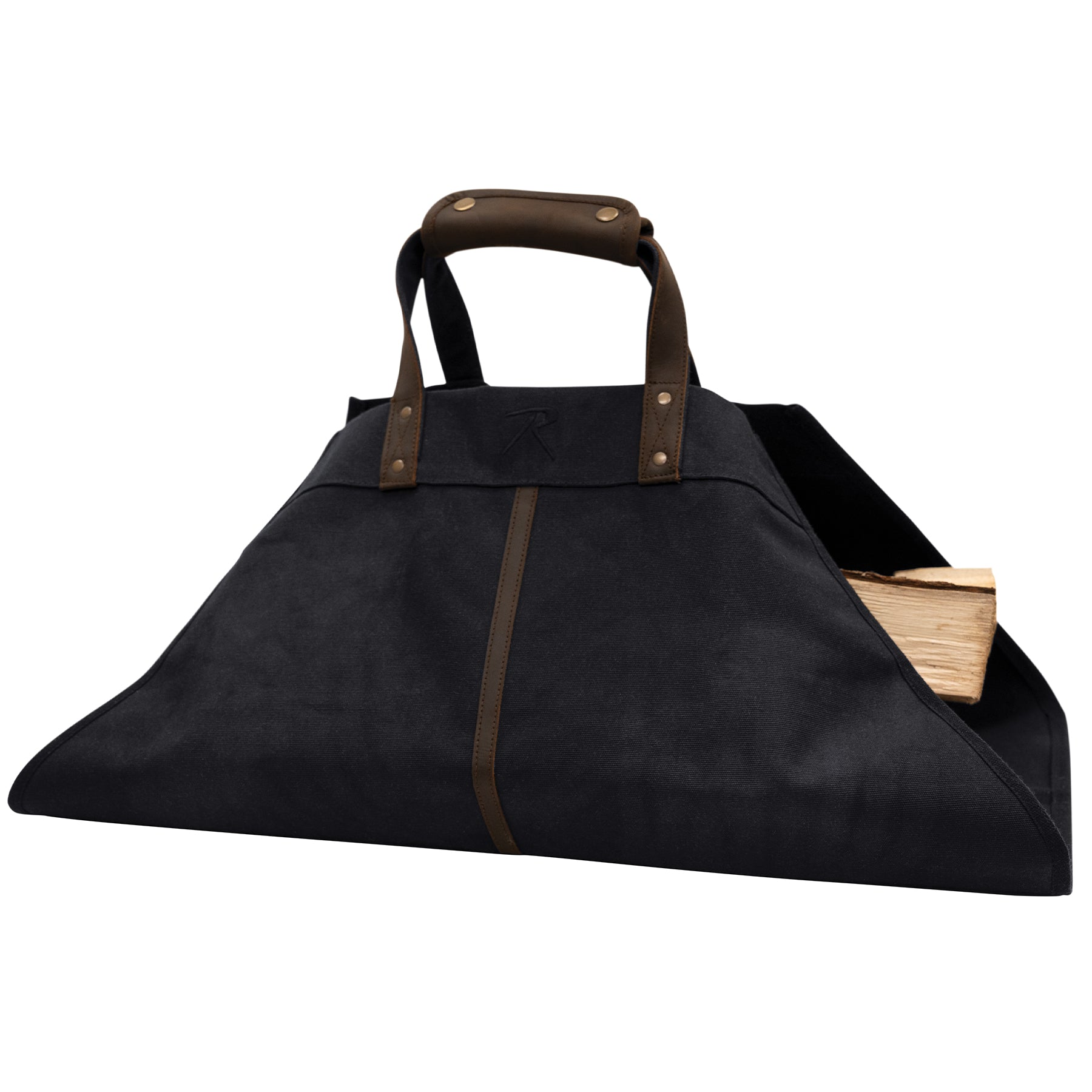Rothco Backwoods Waxed Canvas Log Carrier Black – Heavy-Duty Firewood Carrying Bag with Leather Handles