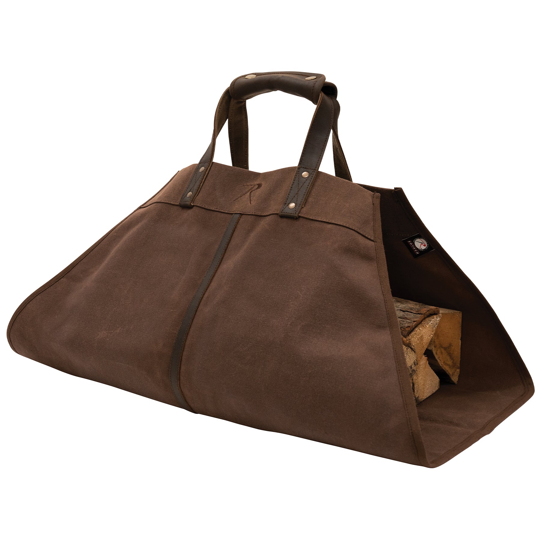 Rothco Backwoods Waxed Canvas Log Carrier Earth Brown – Heavy-Duty Firewood Carrying Bag