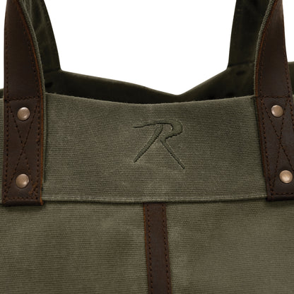 Rothco Backwoods Waxed Canvas Log Carrier Olive Drab - Heavy-Duty Firewood Tote with Leather Handles