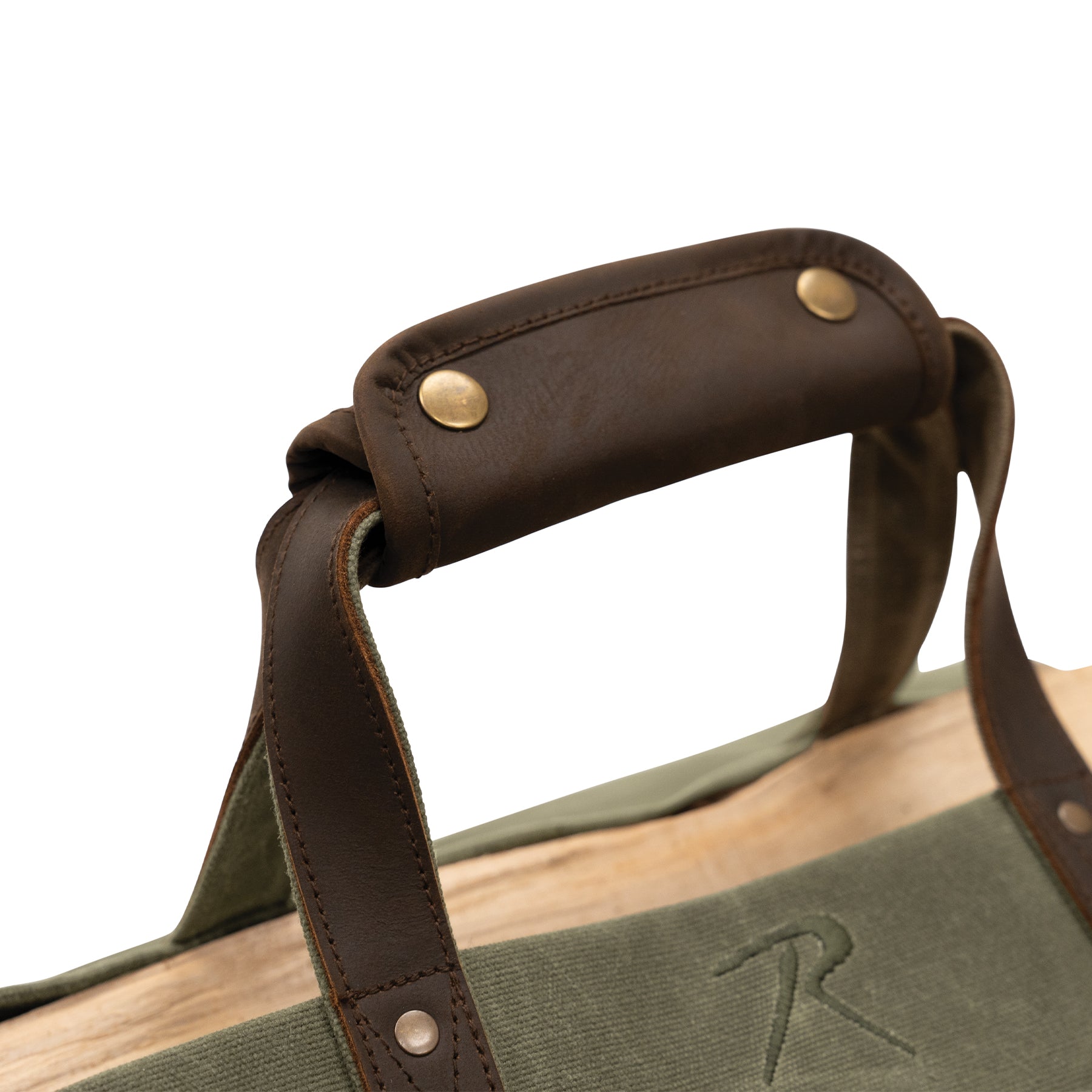 Rothco Backwoods Waxed Canvas Log Carrier Olive Drab - Heavy-Duty Firewood Tote with Leather Handles