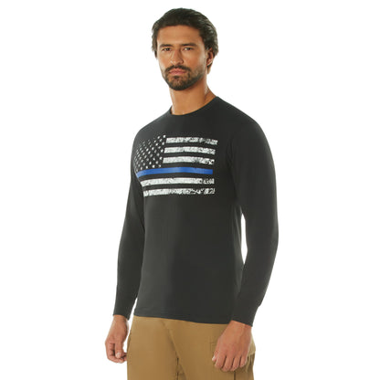 Rothco Long Sleeve Thin Blue Line Flag T-Shirt Size Small