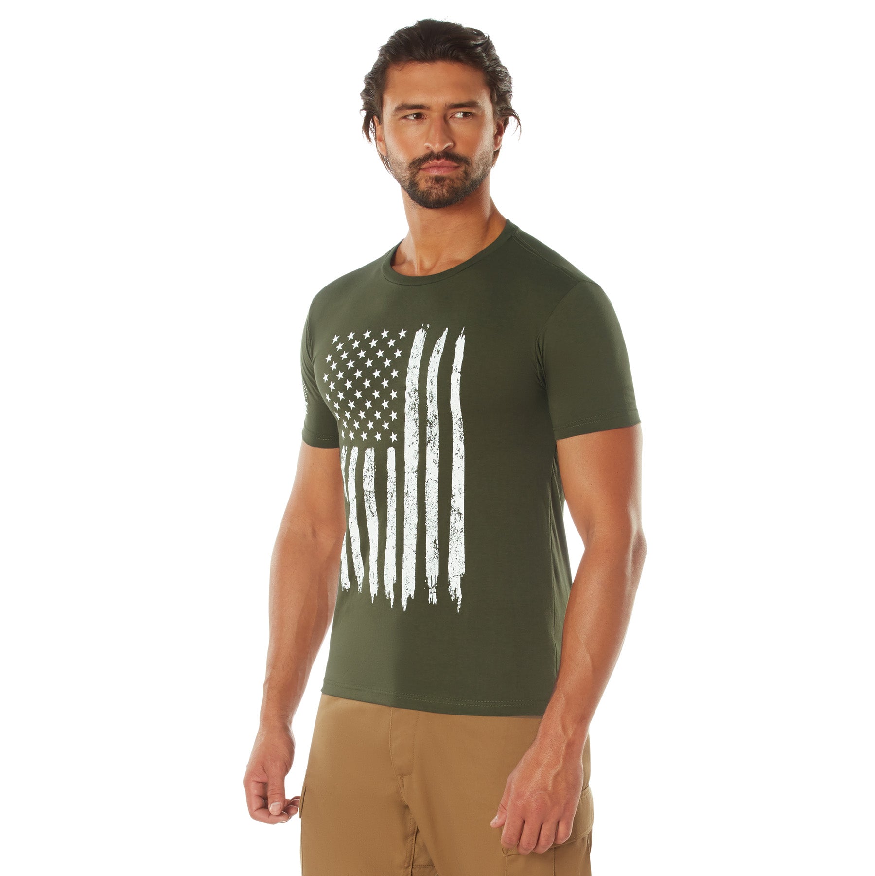 Rothco Distressed US Flag Athletic Fit T-Shirt Olive Drab Size Small