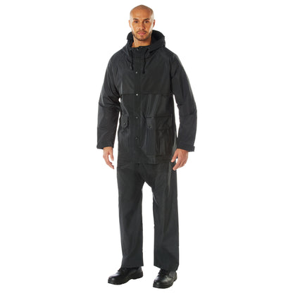 Rothco 2 Piece Microlite PVC Rainsuit Black Size Large - Lightweight Waterproof Weather Gear
