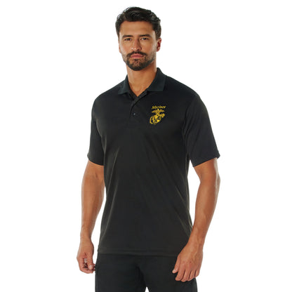 Rothco USMC Eagle, Globe & Anchor Moisture Wicking Polo Shirt - Black Size L