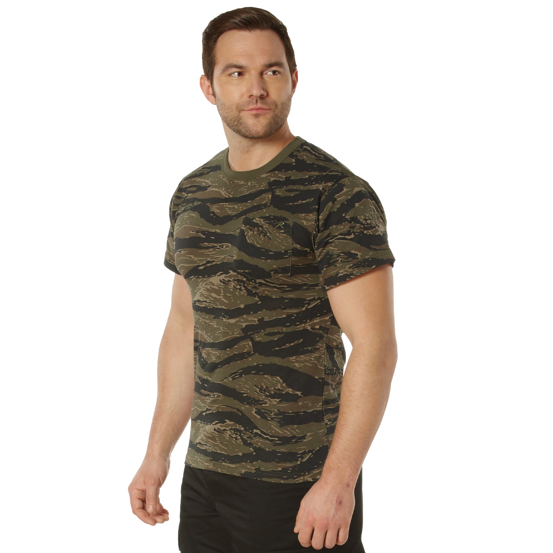 Rothco Pocket T-Shirt Tiger Stripe Camo Size Medium – Comfortable Cotton/Poly Blend with Embroidered Logo