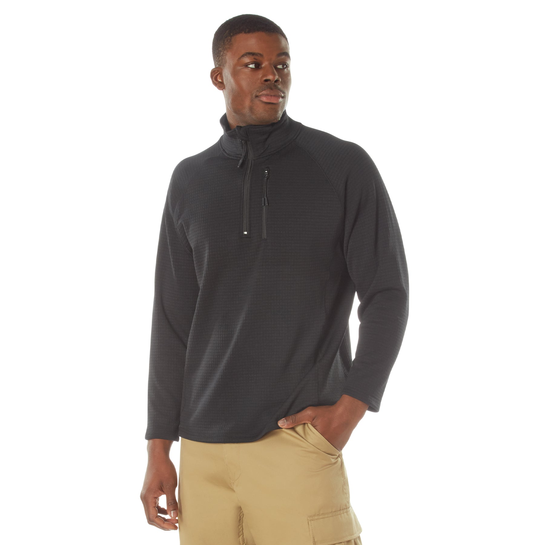 Rothco Grid Fleece Pullover Black Size Large – Lightweight Performance Mid-Layer for Outdoor Activities