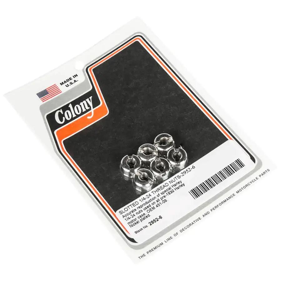 Colony Slotted 1/4 Inch-24 Thread Engine Case Nut - Nickel Plated by Colony