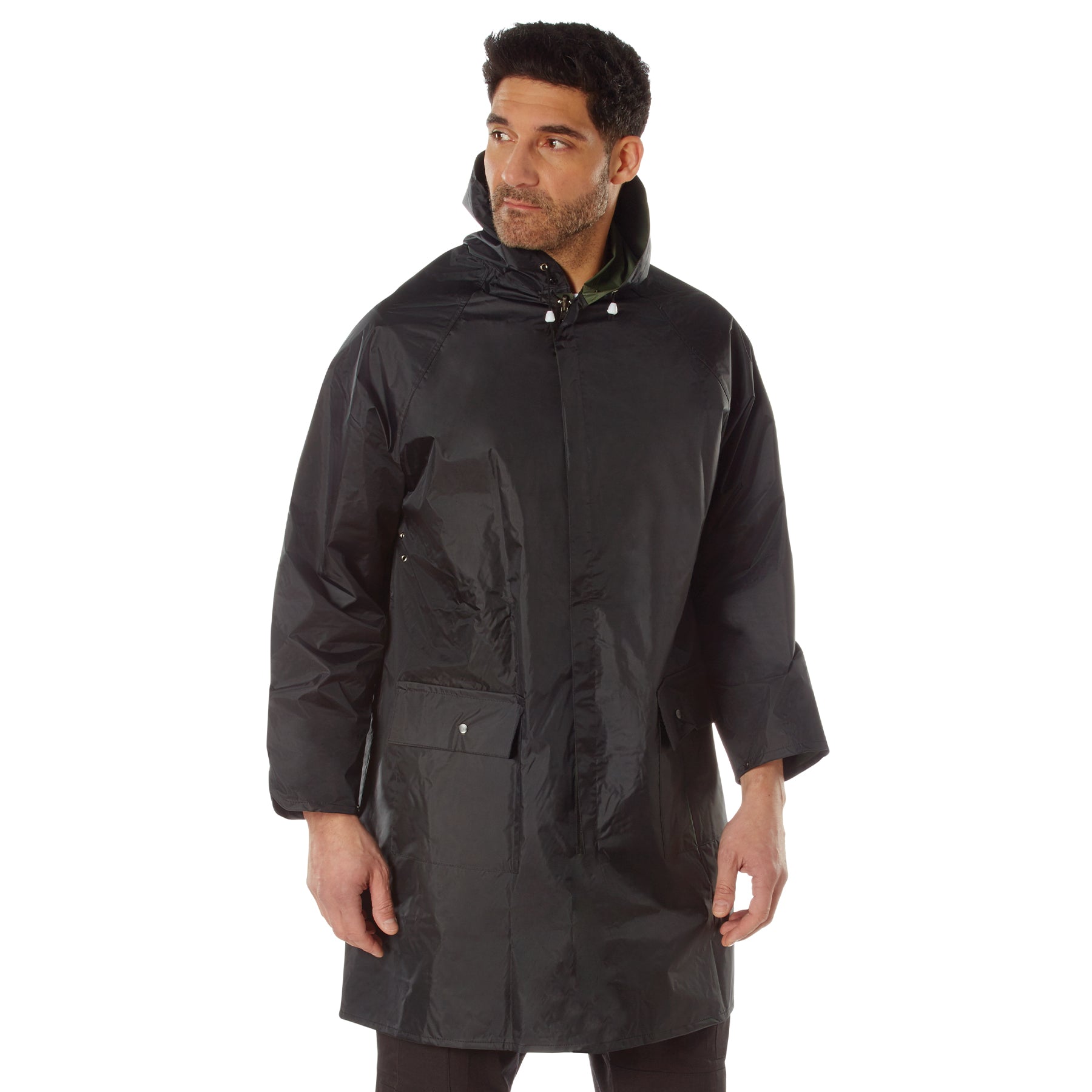 Rothco Reversible 3/4 Length Rain Parka in Black and Olive Drab, Size Small