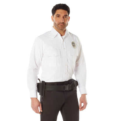 Rothco Long Sleeve Uniform Shirt White Size Small - Durable Poly-Cotton Blend with Secure Patch Pockets