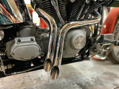 V-Twin Straight Down Drag Pipe Set Chrome with Heat Shields for Harley Davidson FXST 1986-1995 by V-Twin