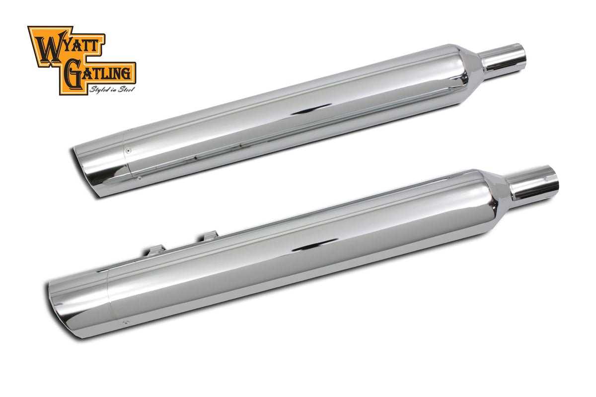 Wyatt Gatling Slash Muffler Set for Harley Davidson FLT Models - Chrome Plated Steel with Removable Baffles