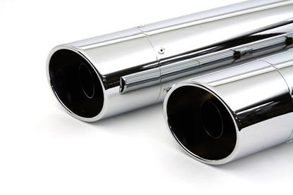 Wyatt Gatling Slash Muffler Set for Harley Davidson FLT Models - Chrome Plated Steel with Removable Baffles