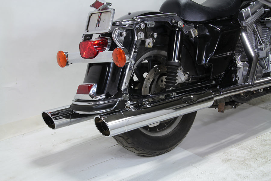 Wyatt Gatling Slash Muffler Set for Harley Davidson FLT Models - Chrome Plated Steel with Removable Baffles