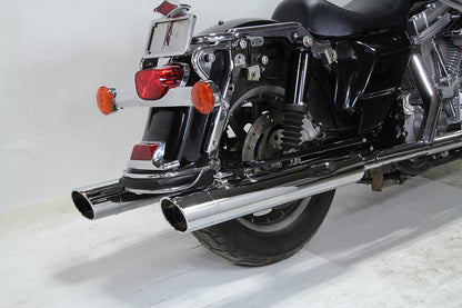 Wyatt Gatling Slash Muffler Set for Harley Davidson FLT Models - Chrome Plated Steel with Removable Baffles