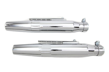 V-Twin Wyatt Gatling Tapered Muffler Set - 2-1/2 Inch Outer Diameter, Embossed Speed Lines for Harley Davidson Motorcycles