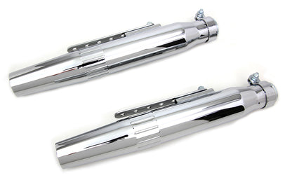 V-Twin Wyatt Gatling Tapered Muffler Set - 2-1/2 Inch Outer Diameter, Embossed Speed Lines for Harley Davidson Motorcycles
