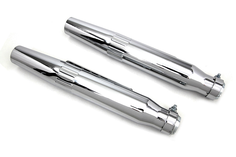 V-Twin Wyatt Gatling Tapered Muffler Set - 2-1/2 Inch Outer Diameter, Embossed Speed Lines for Harley Davidson Motorcycles