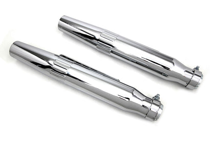 V-Twin Wyatt Gatling Tapered Muffler Set - 2-1/2 Inch Outer Diameter, Embossed Speed Lines for Harley Davidson Motorcycles