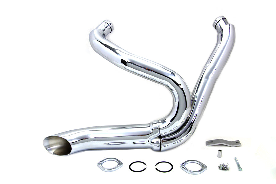 V-Twin Chrome Wyatt Gatling 2 into 1 Exhaust Pipe Header Kit for Harley FXST Models