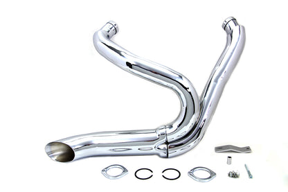 V-Twin Chrome Wyatt Gatling 2 into 1 Exhaust Pipe Header Kit for Harley FXST Models
