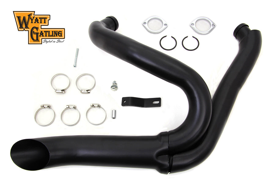 Wyatt Gatling Black 2 into 1 Exhaust Pipe Header Kit for Harley Davidson FXST Models